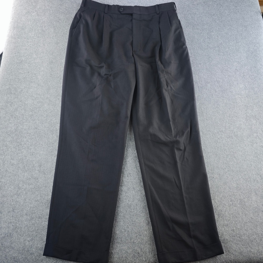 Brooks Brothers 346 Dress Pants Mens 37x31 Black Herringbone Wool Blend Cuffed